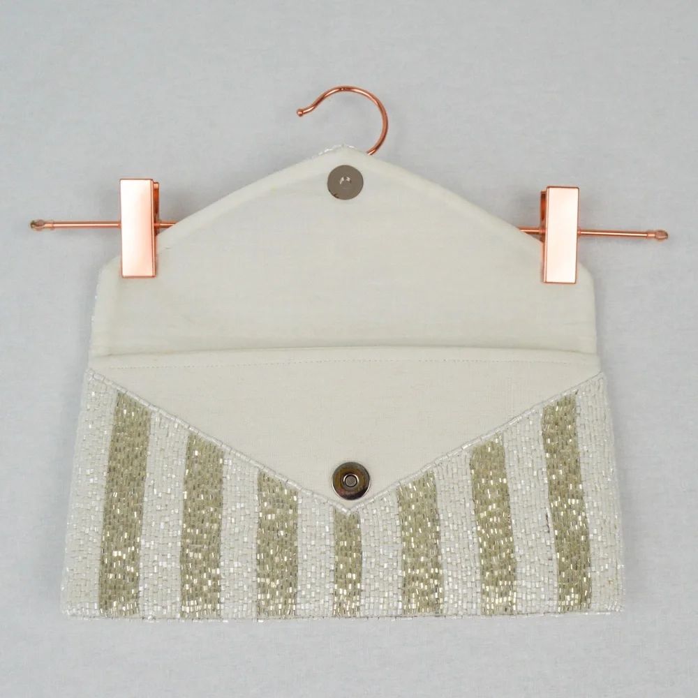 Bridesmaid Silver & White Beaded Clutch for Bridesmaid Proposal, Bride, Wedding - Picture 3 of 6